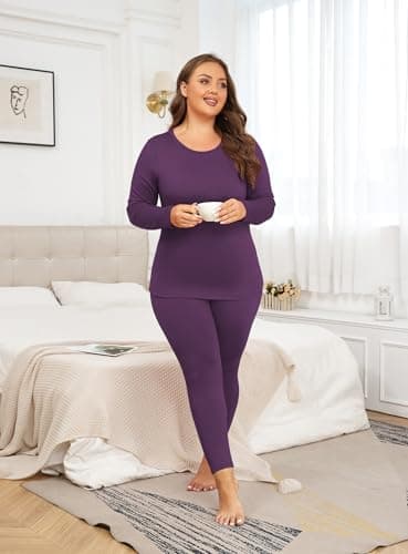 ForHailey Plus Size Thermal Underwear for Women Long Sleeve Fleece Lined Base Layer Top and Bottom Sets, Purple, XXXL — view 5