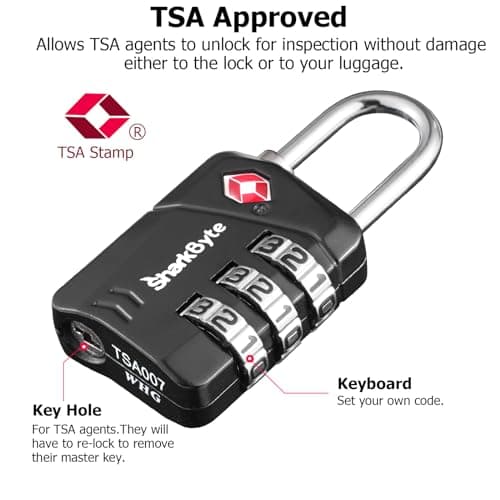 SharkByte TSA Approved Luggage Locks, 3-Dial Security Travel Combination Padlock, Travel Lock for Suitcases Luggage Case, Backpack, Travel Bag, Code Small Padlock, Suitcase Locks (2 Pack) — view 2