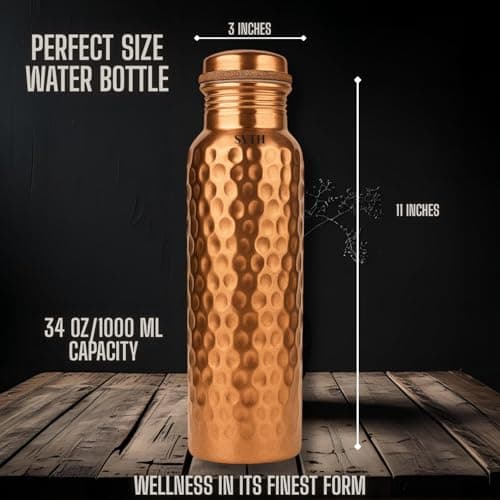 SYTH Luxury 100% Pure Copper Water Bottle - 34 OZ – |BPA Free| Ayurvedic Copper Drinking Bottle for Women and Men – | Lab-Tested, Heavy Duty & Leak-Proof | Copper Vessel (Luxury Gift Box Included) — view 6