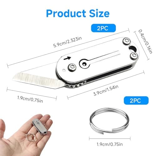 UIHRLM Utility Pocket Box Opener, Portable Stainless Steel Folding Cutter with Key Ring, Mini Lightweight EDC Gadgets Pocket Multi Tool for Outdoor Camping Hiking Packaging Craft DIY Use (2) — view 2