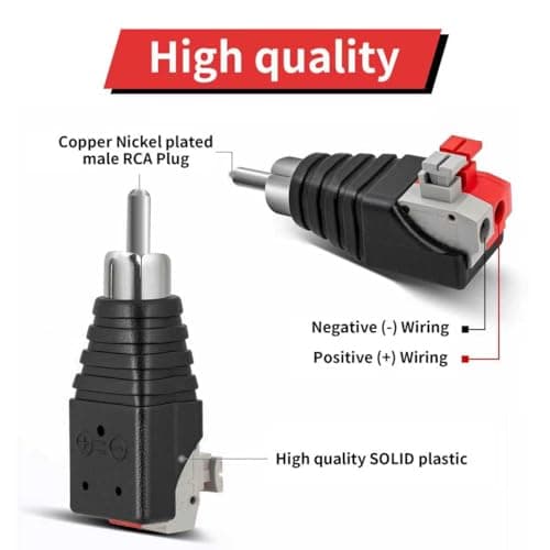 RCA to Speaker Wire Adapter 2 Pack – Audio Male Connector Plug for CCTV Security Systems – Spring Press Terminal Block for Home Theater & Subwoofer Installation – Solderless Audio Video Converter — view 2