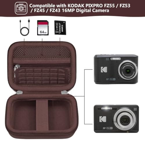 Supmay Digital Camera Case Compatible with Kodak PIXPRO FZ45 FZ55 FZ53 FZ43 Digital Camera, Vlogging Camera Storage Holder Travel Bag with Mesh Pocket for Battery, USB Cable, SD Card, Brown — view 2