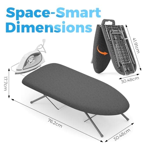 KINGRACK Foldable Small Ironing Board with Iron Rest, 30×76 cm,Black — view 3
