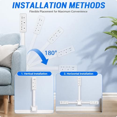 Rppiup Expandable Rotary Socket, Extension Socket Features USB-A USB-C & 2 AC Outlets, Outlet Extender UK, Hard-to-Reach Outlets in Narrow Places, Extends 17"-27" Rotates 180° Plug Extension Plug — view 3