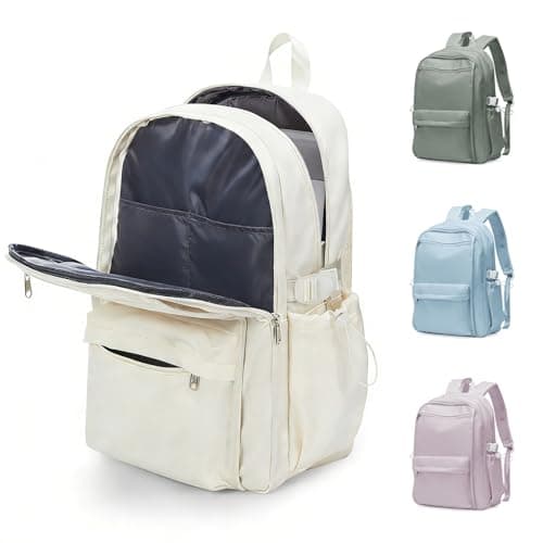 WEPOET Cute School Backpack for Womens, Lightweight Waterproof Rucksack Casual Daypacks With Multiple Pockets, Large Capacity Backpack Kids School Bags for Boys Girls(Beige)