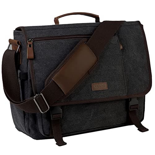 VASCHY Messenger Bag, Waxed Canvas Man Bag 15.6 inch Laptop Shoulder Bag for Men Women Water Resistant Briefcase Satchel with Shoulder Strap and Luggage Sleeve for Work,School,Business Trip (Grey)