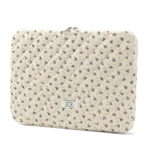 Puffy Laptop Sleeve 13-15.6 Inch Cute Floral Laptop Case Soft Quilted Computer Case Protective Cover for MacBook Notebook