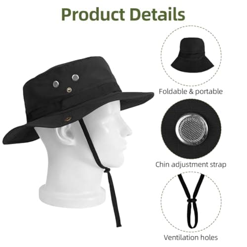 DiULi Sun Hats Convertible Safari Hat with Foldable Brim, Black — view 3