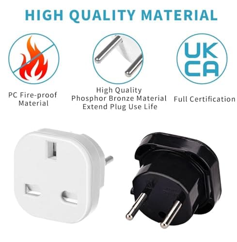 UK to European Plug Adapter,4 Pack EU Travel Adaptor Europe Converter Type C, E, F for Spain, France, Italy, Portugal, Germany, Netherlands, Greece, Poland, Turkey and More — view 6