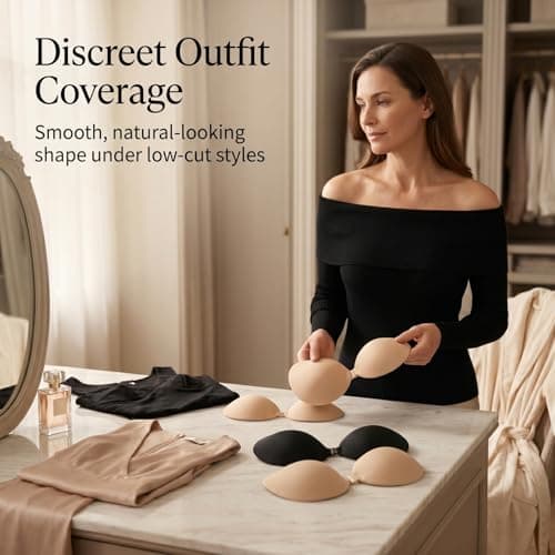 GEEKPC 4 Pcs Strapless Push Up Adhesive Bra with Front Clasp, 3D Cups, Reusable Silicone Invisible Bras for Backless Dresses, Weddings, Parties & Travel (2 Black D + 2 Nude D) — view 2