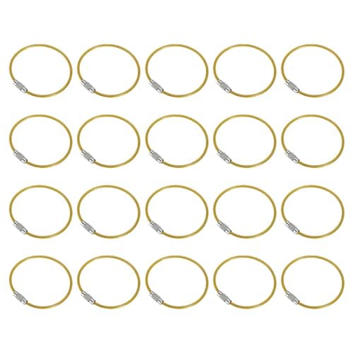 PATIKIL 5.9" Length Wire Keychain Cable, 20 Pack Stainless Steel 2mm Key Ring Loop for Outdoor Hiking Hanging Luggage Tag Keys ID Card, Gold Yellow