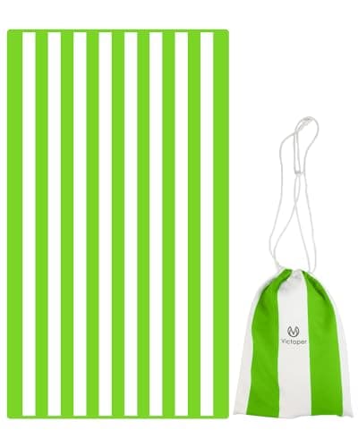 Victoper Microfiber Beach Towel d Rapid Drying Sand Free Soft Compact Lightweight Qualities Beach Towels for Adults Ideal for Swimming Beach Yoga Camping Gym Carry Bag Mint Green Stripes 63x32 Inch