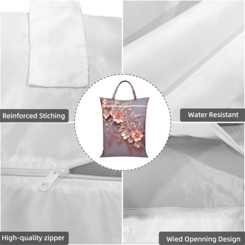 1 PC Travel Laundry Bag for Dirty Clothes, Foldable Waterproof Wet Dry Bag Rose gold elegant decorative floral Zippered Hanging Laundry Hamper with Handle Washable for Travel, Gym, Swimming Pool — view 5