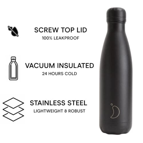 Chilly's Original Water Bottle - All Black - 500ml — view 4