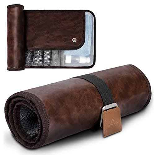 Toiletry Bag for Men, Travel Dopp Kit, Water-Resistant Bathroom Roll Organizer for Shaving Kit, Hygiene, Toiletry Accessories, 1.Brown(PU Leather), Practical
