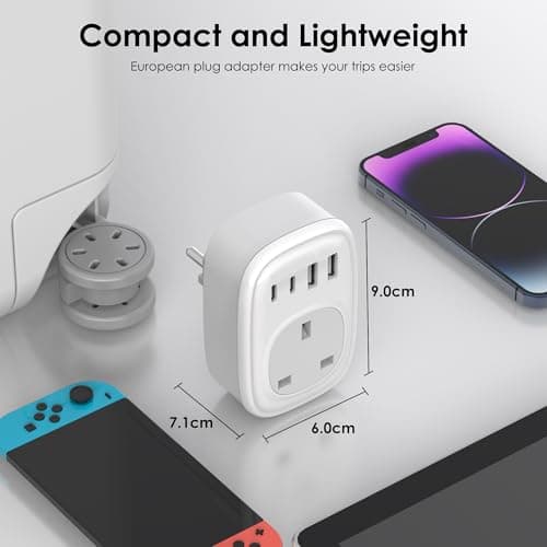 UK to European Plug Adapter - UK to EU Euro Europe Schuko 40W USB C Fast Travel Plug Adaptor Grounded USBC Type C Charger for Spain Turkey France Germany Iceland Poland Greece Russia (Type E/F)Tusreda — view 6