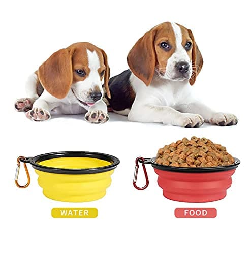 Collapsible Dog Bowl,Collapsible Dog Water Bowls for Cats Dogs, Portable Pet Feeding Watering Dish,Portable Dog Water Food Bowl with Carabiner (Small(350ML), Red+yellow) — view 5