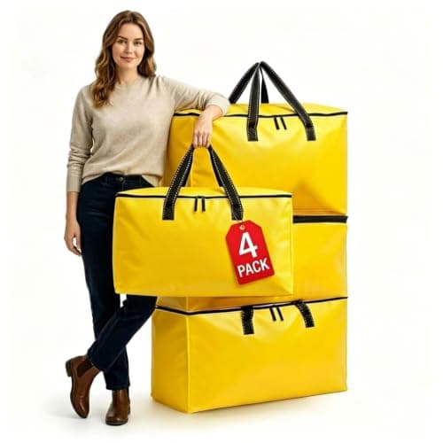 YYing 4PCS Moving Bags with Handles Heavy Duty Storage Bags with zips for Clothes Bedding Pillows Tear-Resistant Reusable Large Packing Bags