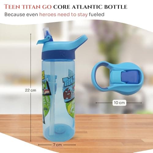 HOX LOL Teen Titan Water Bottle – 600 ml | Food-Safe Plastic Bottle with Carry Loop | Spills-Proof Flip-Up Spout Reusable Travel Bottle for Kids, Blue — view 2