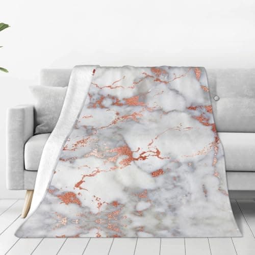 Alliya Rose Gold Marble Multi Size Ultra Soft Flannel Blanket (Vertical Style) Home Rest Office Nap