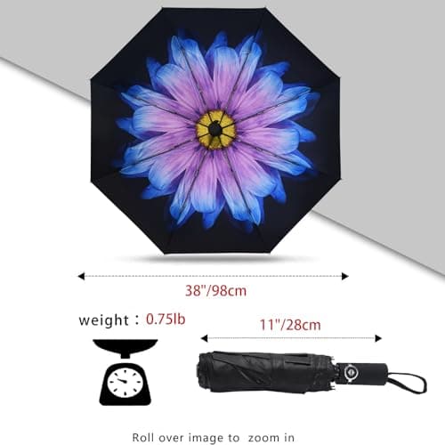 SY COMPACT Automatic Windproof Umbrellas Travel Strong Umbrella for Rain and Sun Protection Small Umbrella UV Blocking for Women and Men (Purple Flower) — view 3