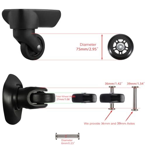 OwnMy 75 x 24mm Luggage Suitcase Replacement Wheels, Rubber Swivel Caster Wheels Bearings Repair Kits, Set of 2 — view 3
