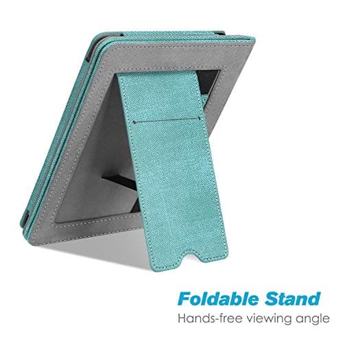 FINTIE Stand Case for 6" Kindle Paperwhite (Fits 10th Generation 2018 and All Paperwhite Generations Prior to 2018) - Premium PU Leather Sleeve Cover with Card Slot and Hand Strap, Denim Turquoise — view 3