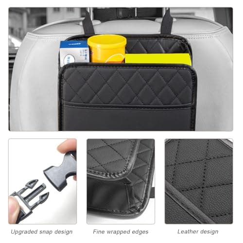 DXNQ Car Seat Back Organizer, Large Capacity Foldable Car Seat Back Hanging Bag with 3 Extra Pockets, Waterproof Leather Car Seat Storage Organizer, Car Travel Essentials Accessories (Black) — view 5