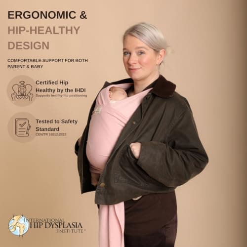 RYLOOBABY Baby Sling Carrier & Stretchy Baby Wrap – Newborn Baby Carrier 3.2–15 kg, Soft Cotton Hands-Free Babywearing Sling, Hip Healthy, One Size XXS–XXXL – Dusty Pink — view 3