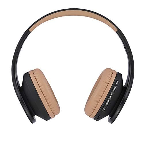 PowerLocus Wireless Bluetooth Over-Ear Stereo Foldable Headphones, Wired Headsets Noise Cancelling with Built-in Microphone for iPhone, Samsung, LG, iPad (Black/Brown) — view 3