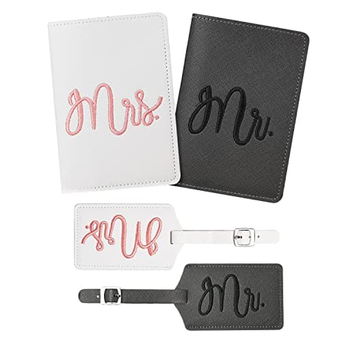 flintronic Passport Covers and Luggage Tags,2 Pcs Baggage Labels + 2 Pcs Passport Holder, Leather Travel Accessories Identifier Tags & Card Holders, for Couples Wedding Travel Gift