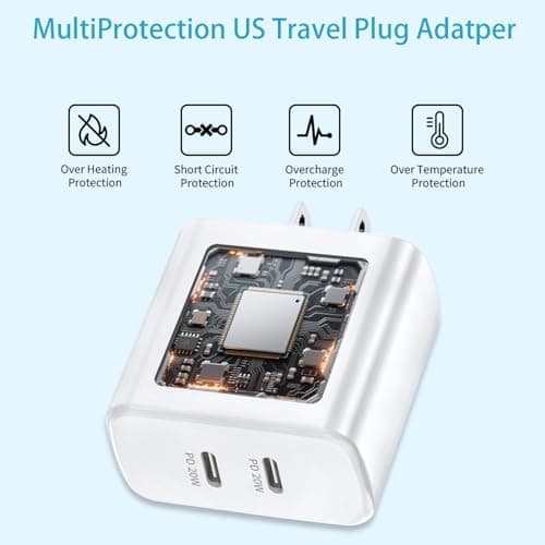 USA Travel Adapter Charger, American and Canada Plug Adapter Fast Charging with 2 USB C, 40W Double US Wall Adaptor USA Adaptor Plug Fast Charger Compatible with iPhone 17 16 15 14, Samsung Galaxy S26 — view 4