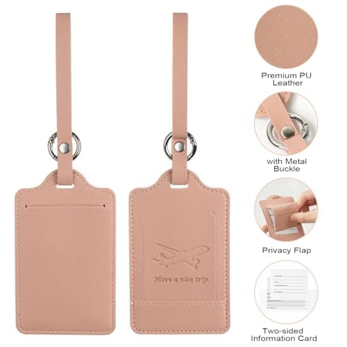 flintronic Travel Luggage Tags, 2PCS Baggage Labels, Suitcase ID Tags, Handbag Tag Labels, Luggage Suitcases Tags for Preventing Loss of Bags and Suitcases-Black+Pink — view 3