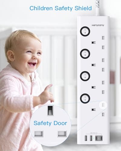 Extension Lead with USB Slots(2 USB C), 4 Way Plug Extension Socket, 1.8M — view 6