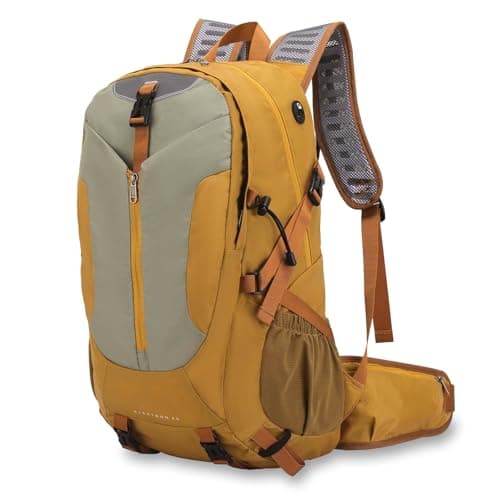 Waterproof Hiking Backpack, 40L Camping Backpack with Rain Cover, Large Outdoor Sport Travel Daypack for Men Women, Yellow