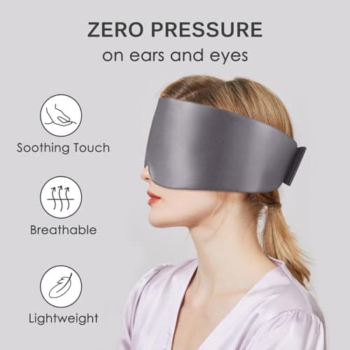 OLESILK 100% Natural Mulberry Silk Eye Mask for Sleeping, Large, Charcoal — view 4