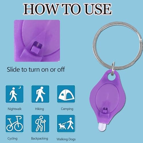 MODOAO Mini LED Keychain Flashlight, 24 Pack Portable Ultra Bright Battery Powered UV Torch with Key Ring, for PET Urine Passport ID Card Currency and Emergency Lighting, Purple Shell — view 3