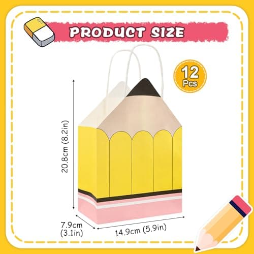12Pcs Pencil 3D Gift Bags, Teacher Candy Gift Boxes, Novelty School Supply Favor Bags for Back to School, Teacher Appreciation, Student Birthday Party Favors Supplies — view 2