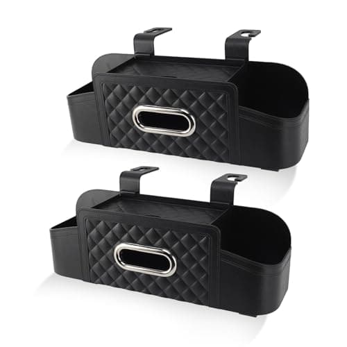 Car Seat Back Organizer with Cup Holder and Tissue Box, Plastic Multifunctional Storage Box for Car Travel Accessories, Cup Holders, Tissue Box and Hooks (Black 2 Pcs)