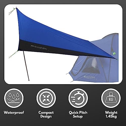 Eurohike Adventure Tarp with 1 King Pole, Easy to Pitch & Protective Hammock Tent, Sun Shade, Ideal for Backpacking, Hiking, & Wild Camping, 1500mm HH, Blue, 4m x 2m — view 2