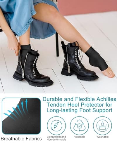PGRODE Achilles Tendon Sleeve with Silicone Heel Protector Cushion Pad, Achilles Tendonitis Support Compression Socks for Women Plantar Fasciitis, Bursitis, Heel Pain Relife, 1 Pair (Black) — view 2