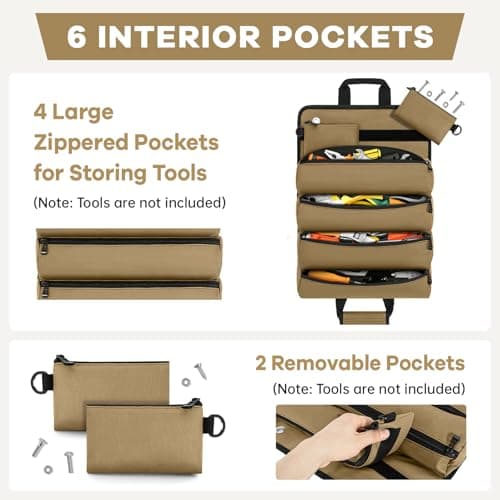 LASUK Heavy Duty Tool Roll Bag 52×33 CM, Khaki — view 3