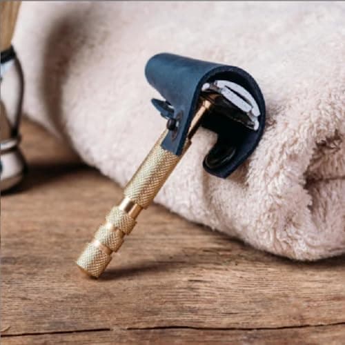 Leather Safety Razor Cover Travel Case, 2 Pcs Double Edge Razor Head Protecting Sheath, Safety Razor Blade Guard, Shaving Travel Cover Leather Cover Fits Most Safety Razors (Black) — view 5
