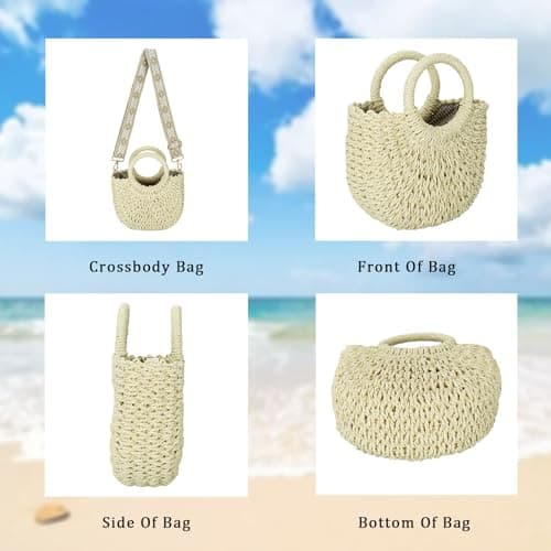 YYW Straw Bag Women Summer Beach Handwoven Casual Mini Tote Purse Beige — view 5