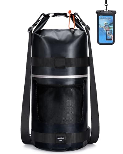 ECOHUB Waterproof Dry Bag with Waterproof Phone Case, 20L Roll Top Lightweight Dry Backpack with Long Adjustable Shoulder Strap for Kayaking Hiking Canoeing Floating Rafting Swimming, Classic Black