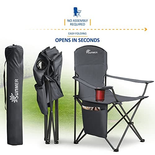 SUNMER Folding Camping Chairs - Set of 2, Extra-Wide Lightweight Outdoor Chairs with Armrests, Cup Holder and Side Pocket - 120kg Capacity per Chair - Professional Travel & Garden Seating - Dark Grey — view 6