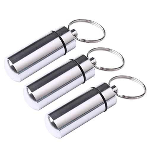 3 Pack Waterproof Aluminum Pill Box Keychain, Small Pill Case Silver — view 2