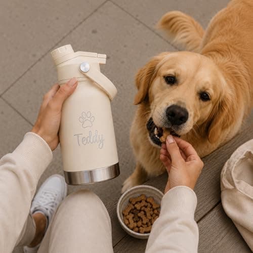 Just Giftz Personalised Dog Water Bottle 32oz, 3-in-1, Cream — view 3