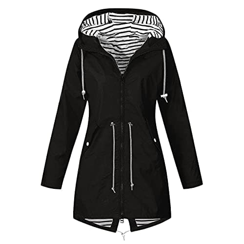 Women's Waterproof Rain Jacket Lightweight Hooded Plus Size Long Rain Coat Waterproof Coats for Hiking Walking Travel Outdoor Windproof Trench Coat Solid Outdoor Windbreaker Fall Winter Jackets