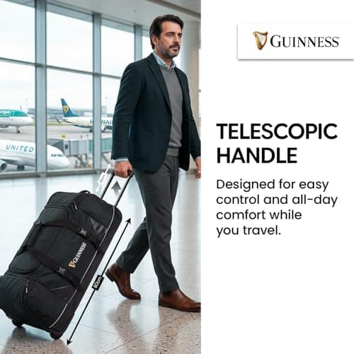 Guinness Extra-Large Wheeled Holdall 80cm – Travel Duffel Bag with 3 Wheels & Telescopic Handle | Spacious Luggage for Travel, Sports, Camping & Road Trips | Official Guinness Design — view 4